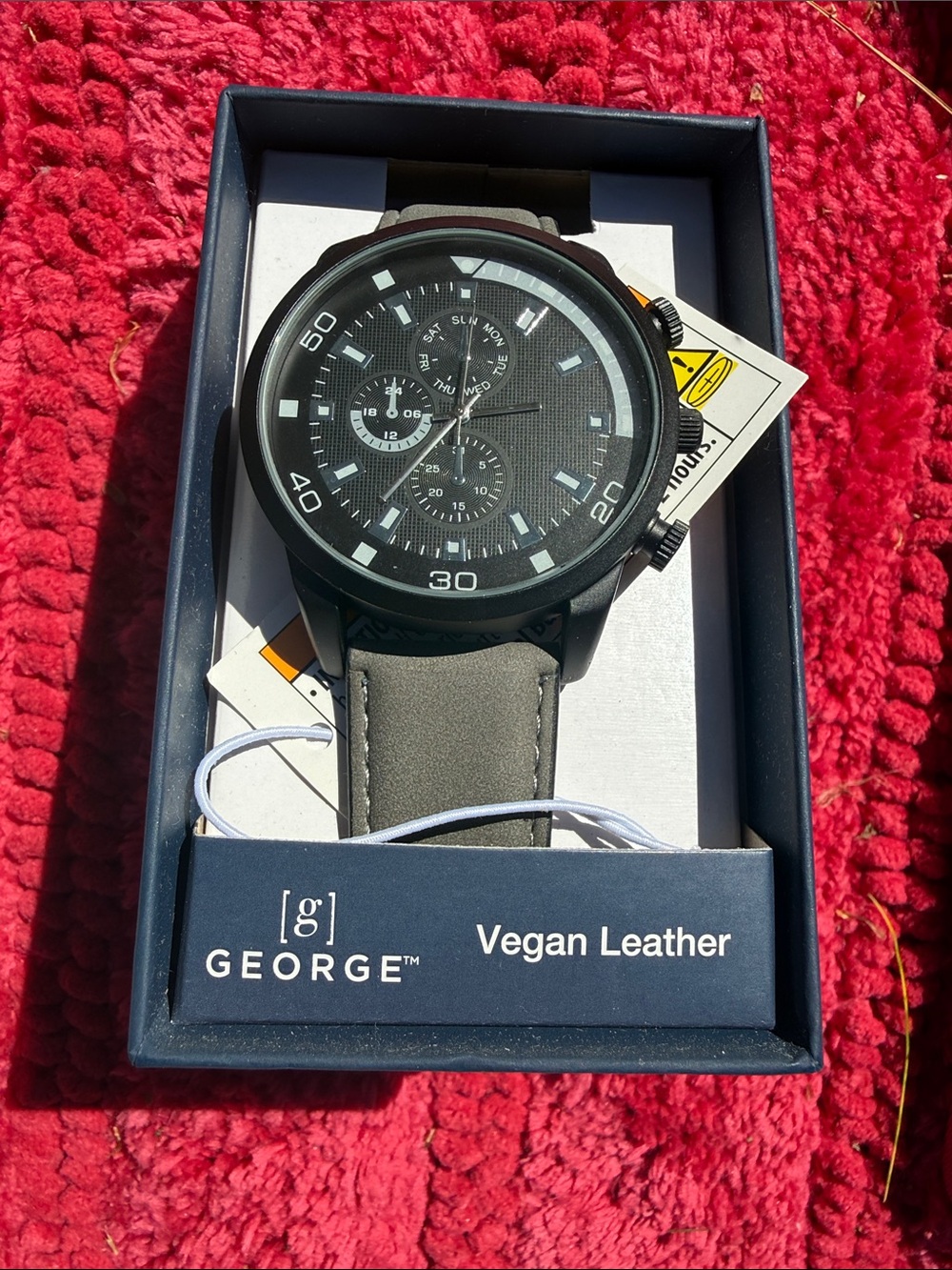 George Men's Gray Vegan Leather Chronograph Watch with Black Dial